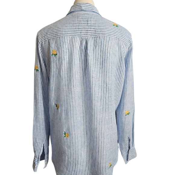 RAILS Womens Top XS Shirt Button-Up CHARLI YELLOW ROSES Blue Stripe Linen Blend - Picture 4 of 12